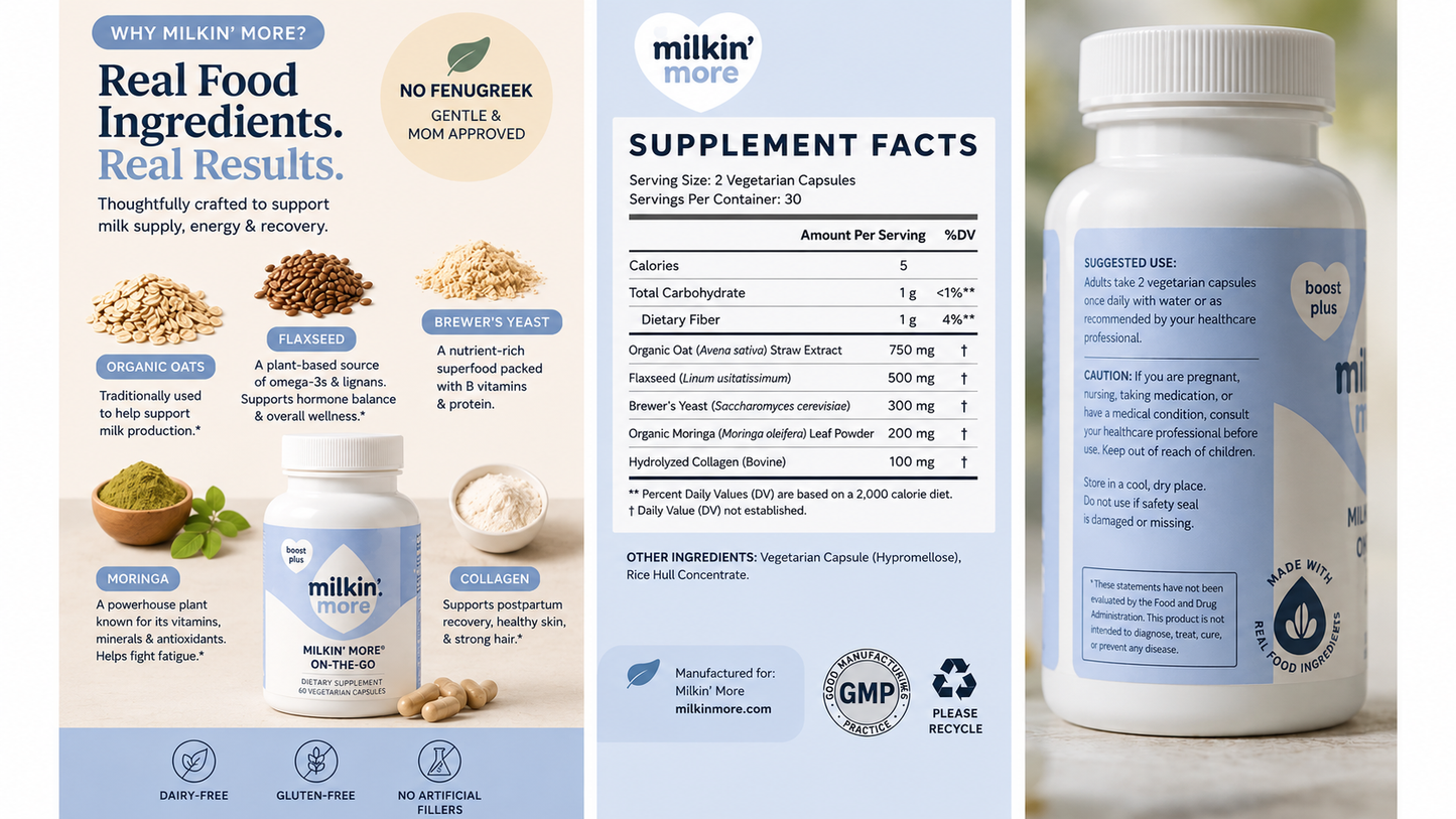 Milkin’ More™ On-the-Go Plus Wellness Capsules – Organic Daily Nutrition for Moms (Gluten-Free & Dairy-Free)