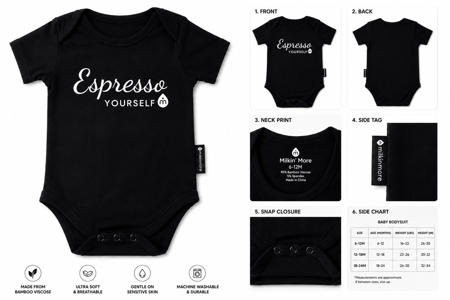 Milkin More Belan J Collab Espresso Yourself Brown Bamboo Bodysuit Onesie
