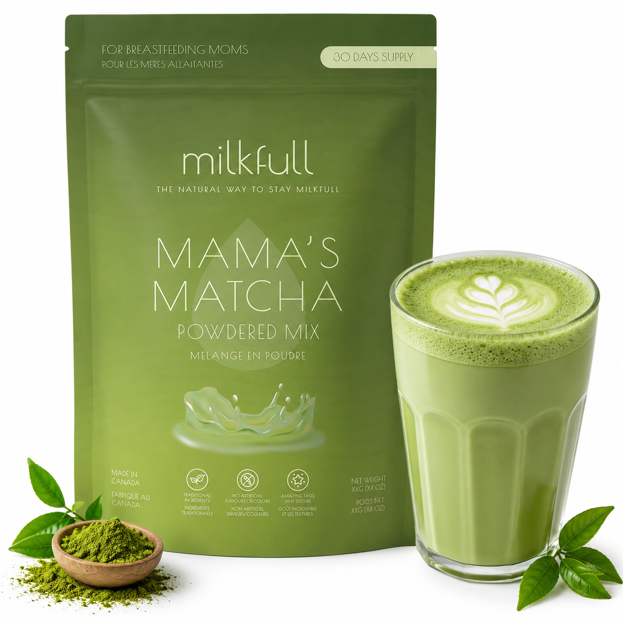 Milkfull™ Premium Mama Matcha – Organic Oat Milk Latte Mix with Matcha, Collagen, Flax & Moringa | No Sugar Added | Nourishing Superfood Blend for Moms