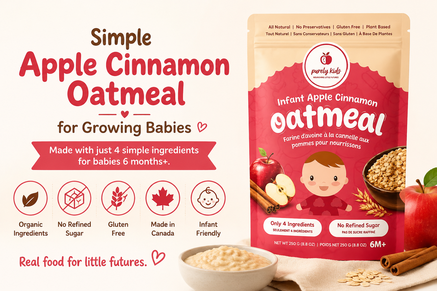 Purely Kids Apple Cinnamon Infant Oatmeal