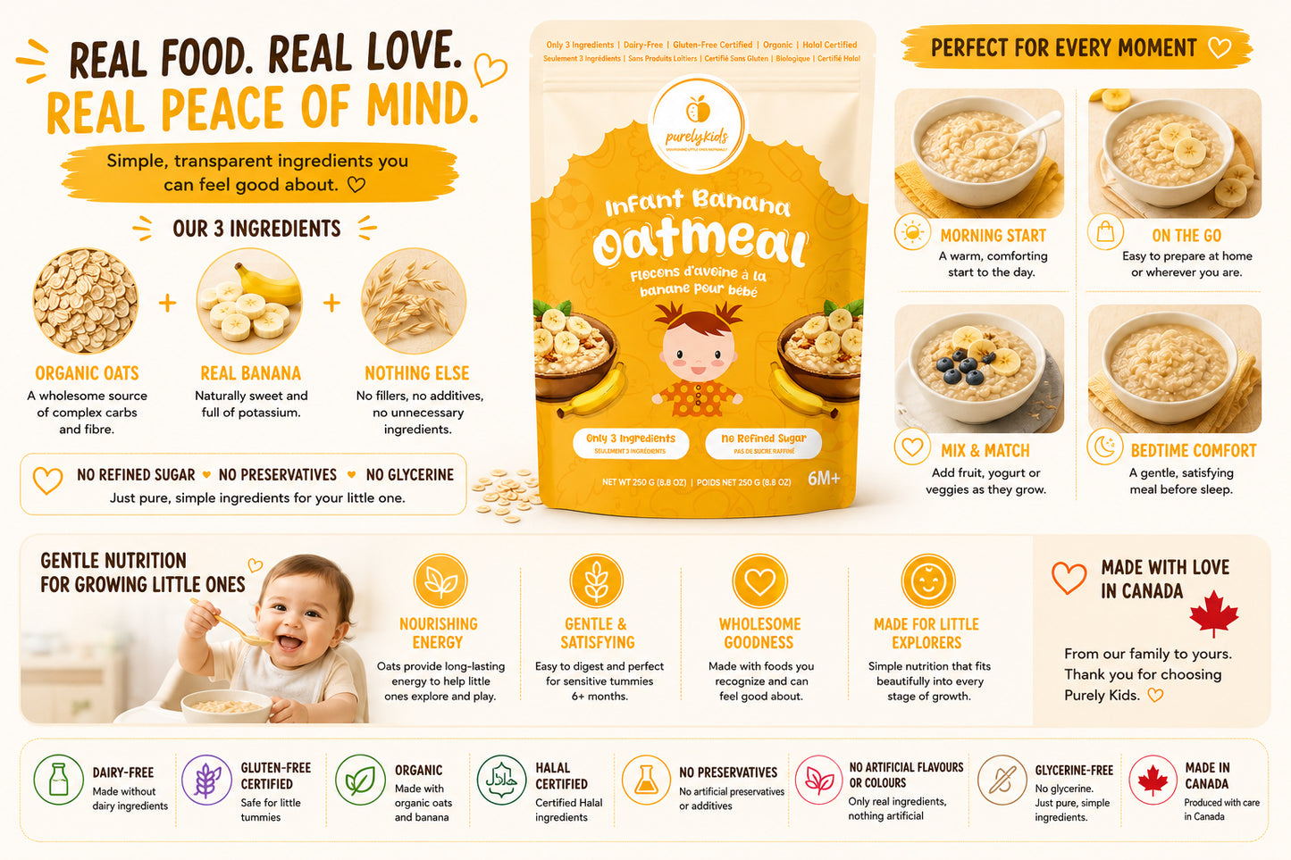Purely Kids Organic Banana Flax Infant Oatmeal