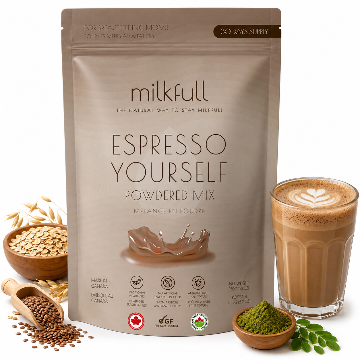 Milkfull™ Premium Espresso Yourself – Organic Breastfeeding Mix with Moringa, Collagen, Flax & Inactive Yeast | No Sugar Added | Nourishing Superfood Blend for Moms