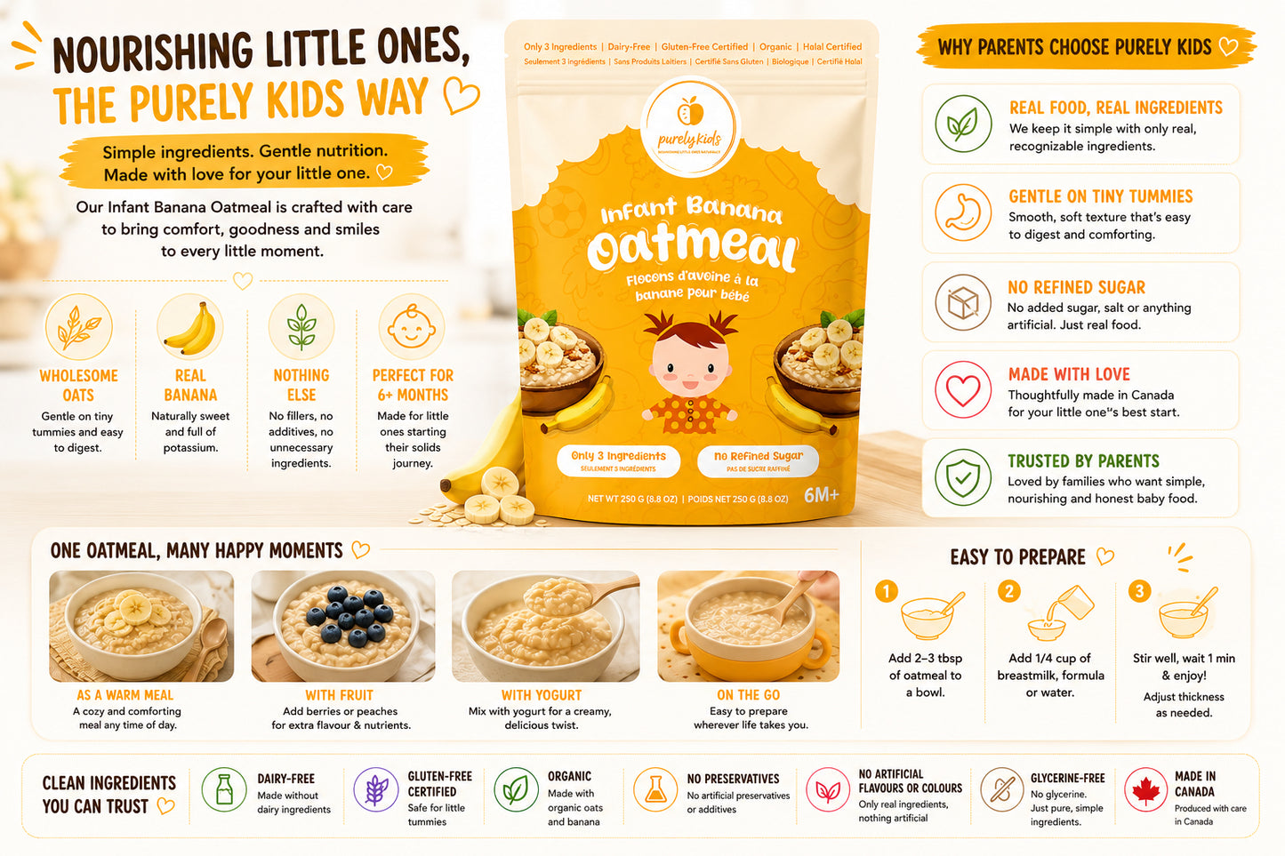 Purely Kids Organic Banana Flax Infant Oatmeal