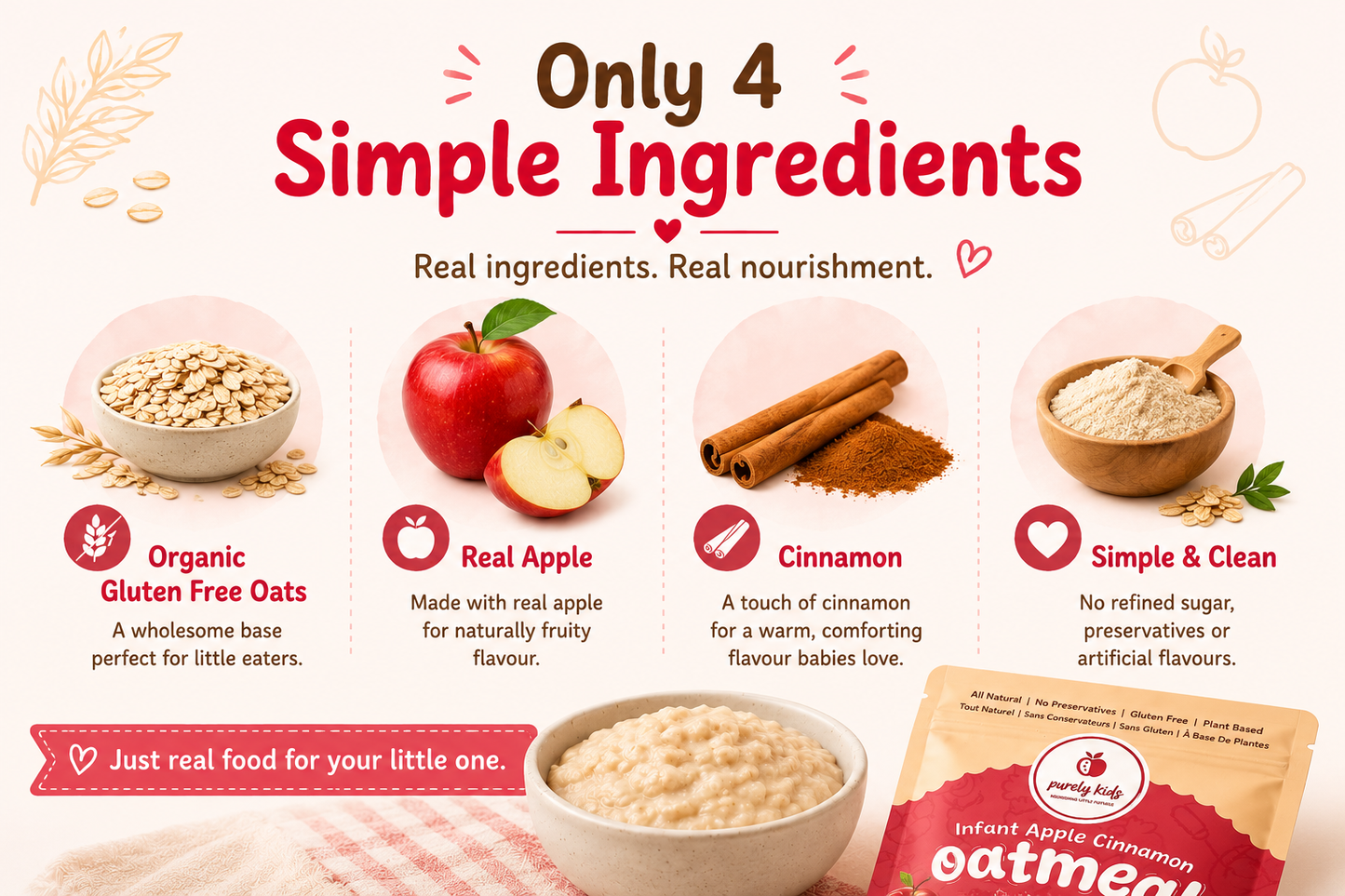 Purely Kids Apple Cinnamon Infant Oatmeal
