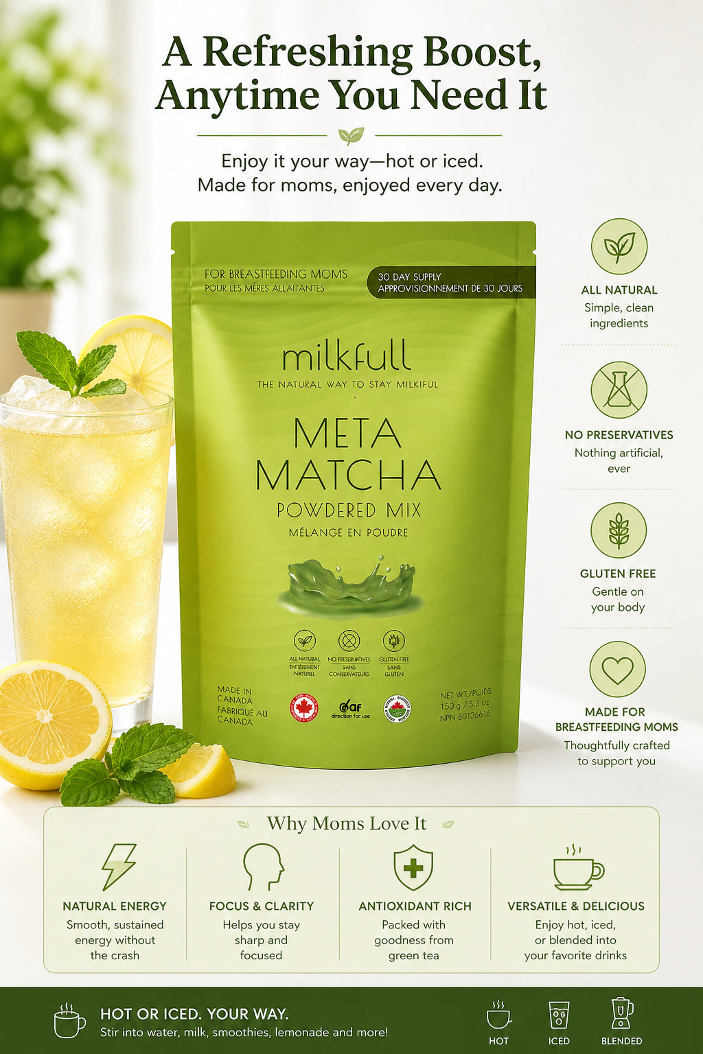 Milkfull™ Organic Meta Matcha  Dairy Free Postpartum Superfood Matcha Latte Blend