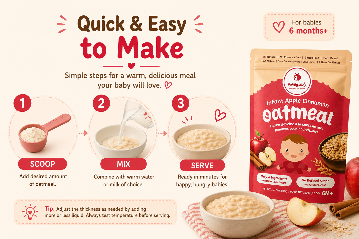Purely Kids Apple Cinnamon Infant Oatmeal
