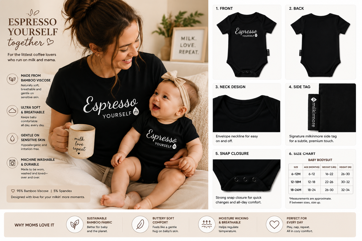 Milkin More Belan J Collab Espresso Yourself Brown Bamboo Bodysuit Onesie