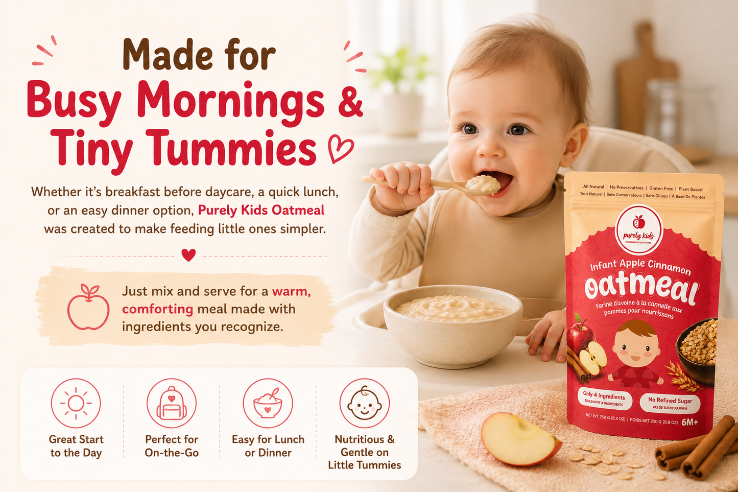 Purely Kids Apple Cinnamon Infant Oatmeal