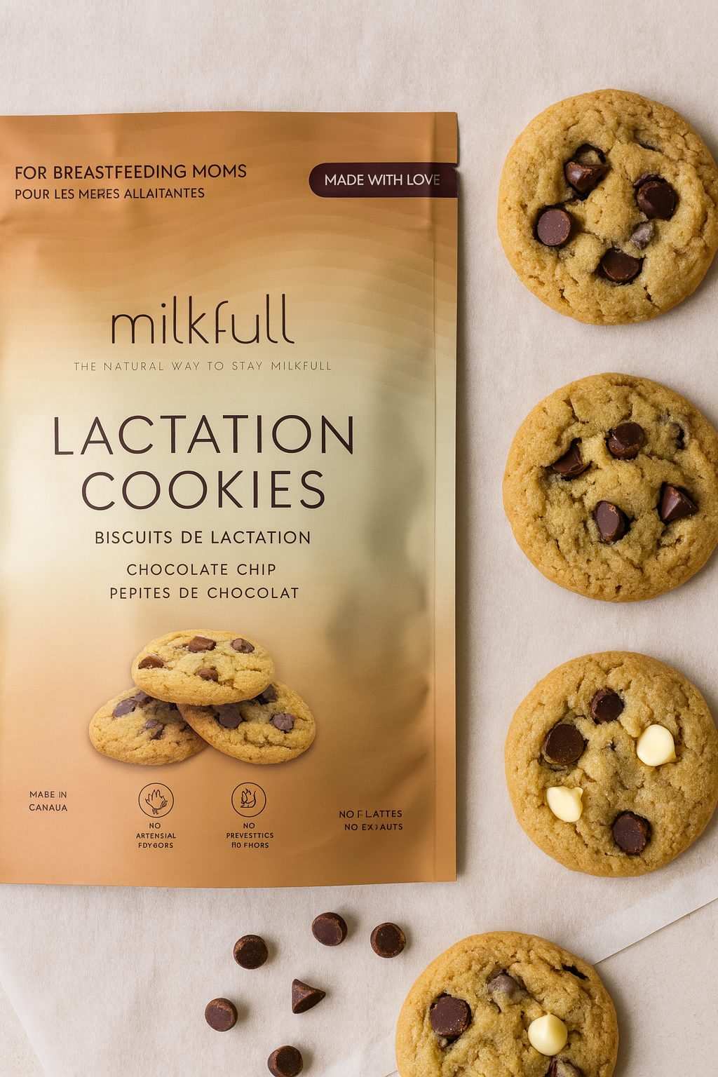Milkfull™ Organic Lactation Chocolate Chip Cookies – Dairy-Free, Clean Ingredients, Supports Breastfeeding & Milk Supply