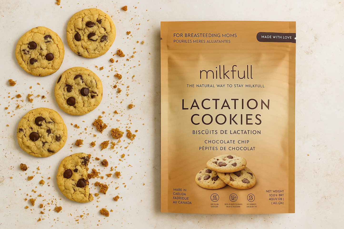 Milkfull™ Organic Lactation Chocolate Chip Cookies – Dairy-Free, Clean Ingredients, Supports Breastfeeding & Milk Supply