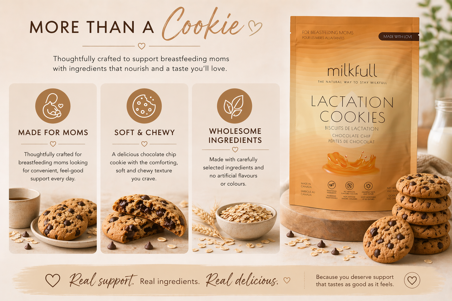 Milkfull™ Organic Lactation Chocolate Chip Cookies – Dairy-Free, Clean Ingredients, Supports Breastfeeding & Milk Supply