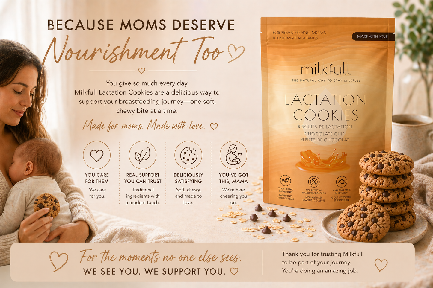 Milkfull™ Organic Lactation Chocolate Chip Cookies – Dairy-Free, Clean Ingredients, Supports Breastfeeding & Milk Supply
