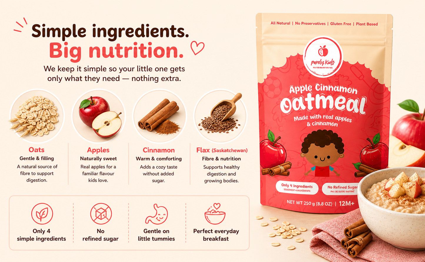 Purely Kids Apple Cinnamon Kids Oatmeal