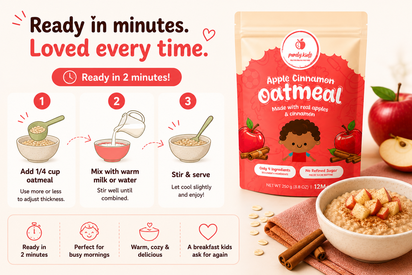 Purely Kids Apple Cinnamon Kids Oatmeal