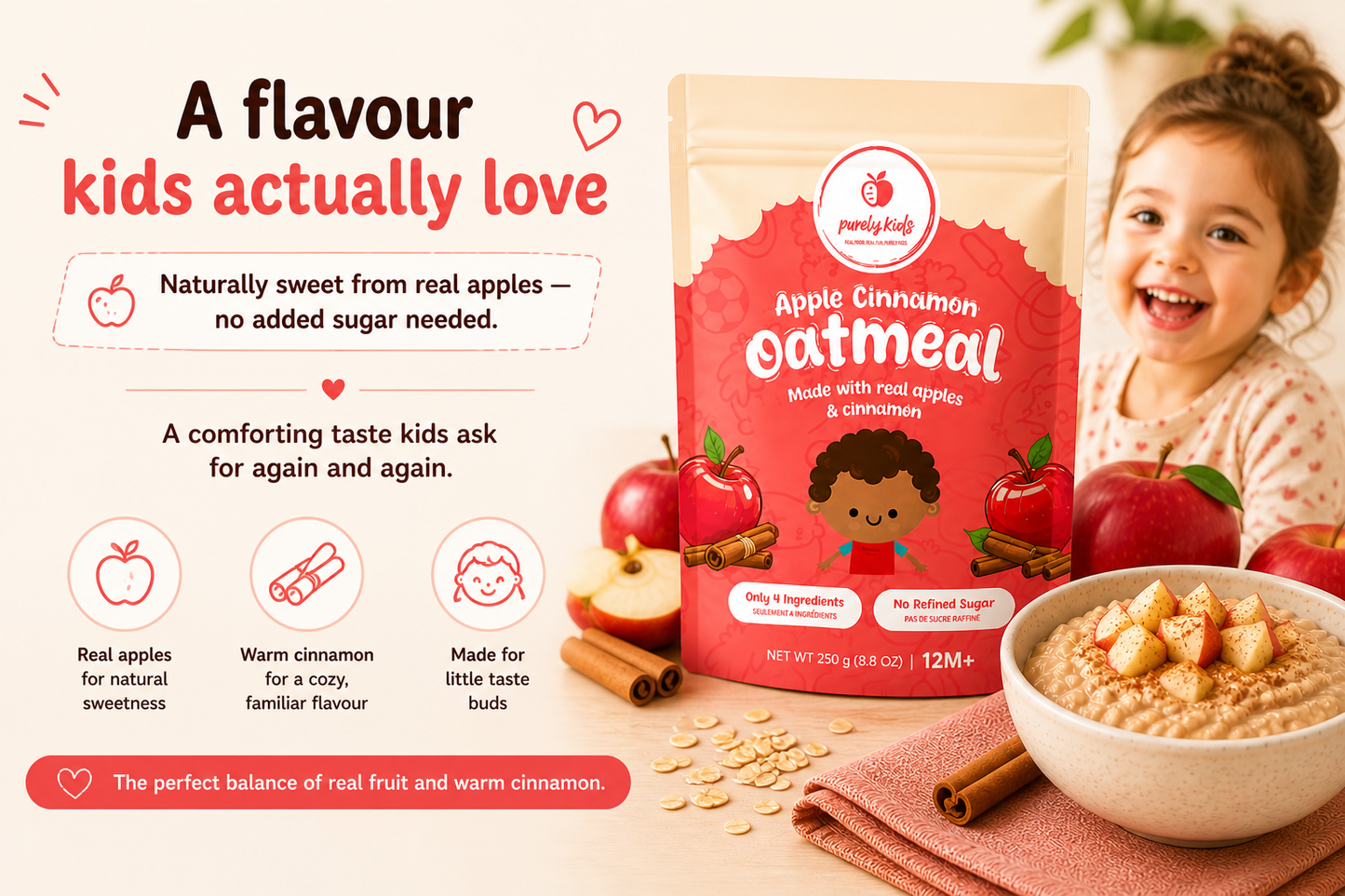 Purely Kids Apple Cinnamon Kids Oatmeal