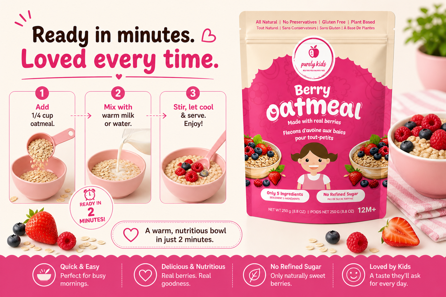 Purely Kids Organic Berry Kids Oatmeal