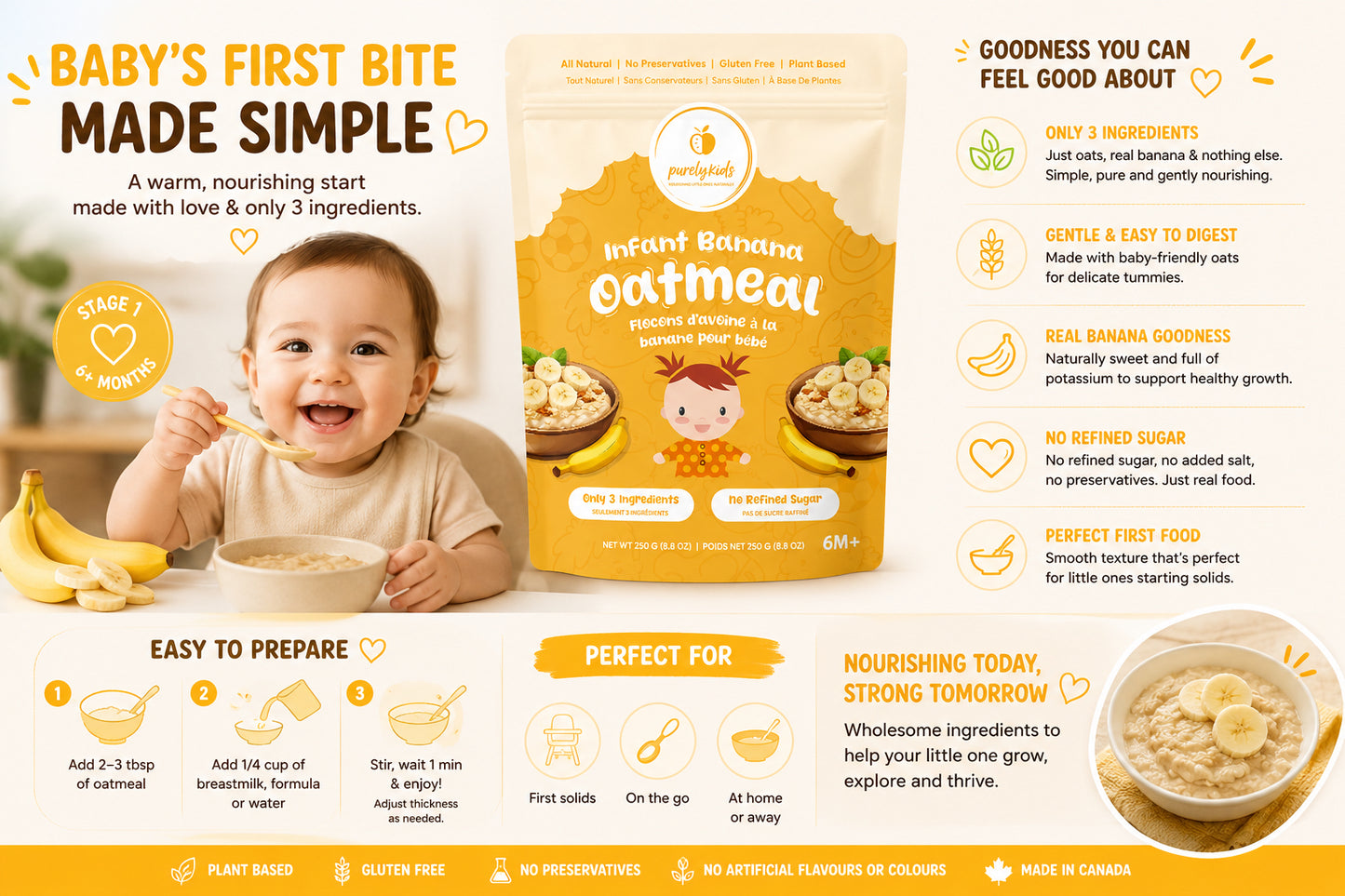 Purely Kids Organic Banana Flax Infant Oatmeal