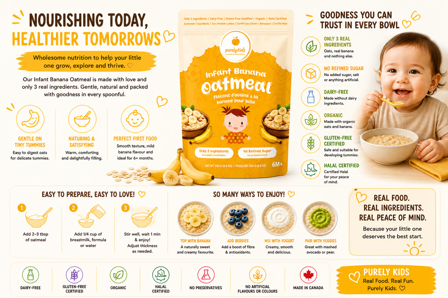 Purely Kids Organic Banana Flax Infant Oatmeal