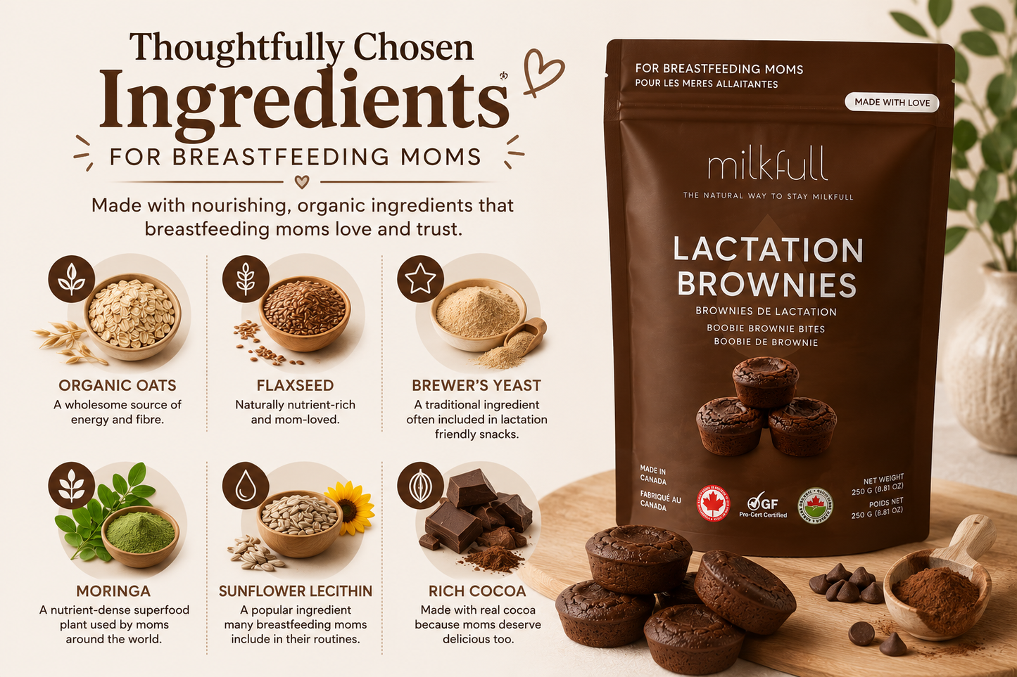 Milkfull™ Organic Lactation Boobie Brownies Nourishing, Delicious Support for Breastfeeding Moms