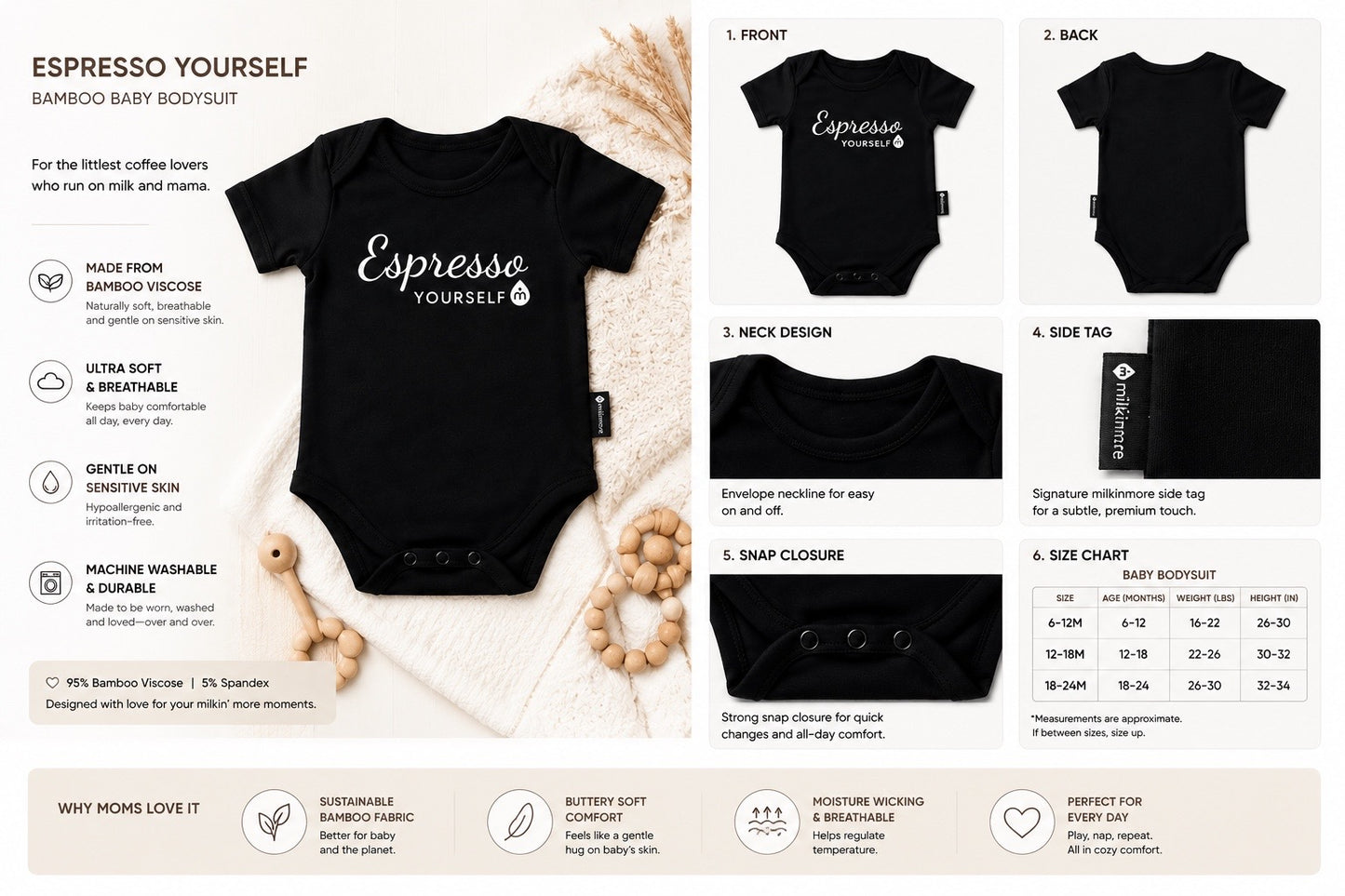 Milkin More Belan J Collab Espresso Yourself Brown Bamboo Bodysuit Onesie