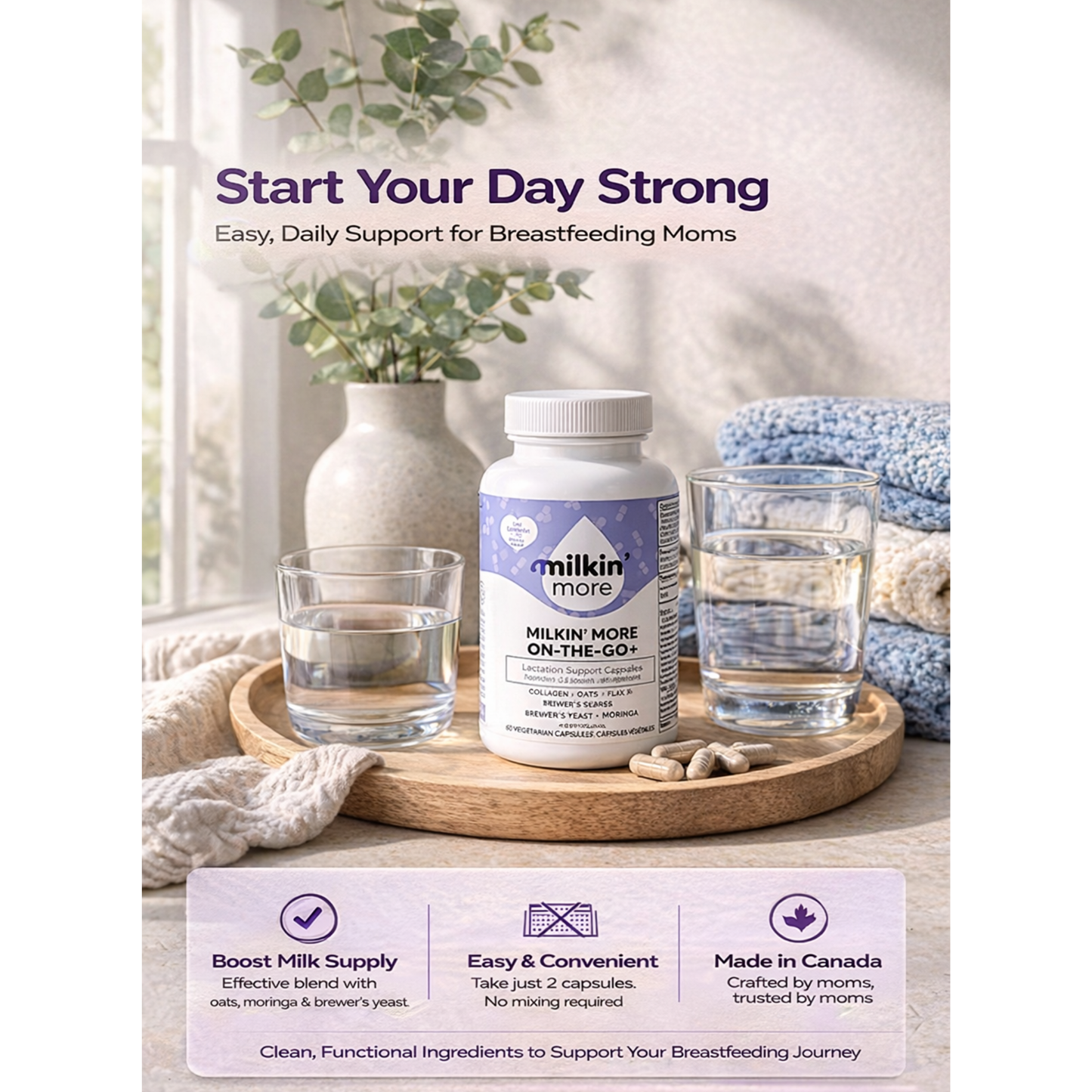 Milkin’ More™ On-the-Go Plus Wellness Capsules – Organic Daily Nutrition for Moms (Gluten-Free & Dairy-Free)