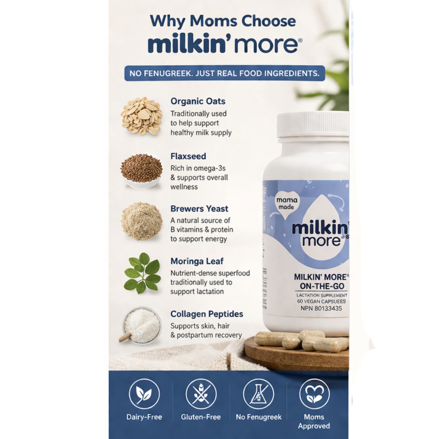 Milkin’ More™ On-the-Go Plus Wellness Capsules – Organic Daily Nutrition for Moms (Gluten-Free & Dairy-Free)