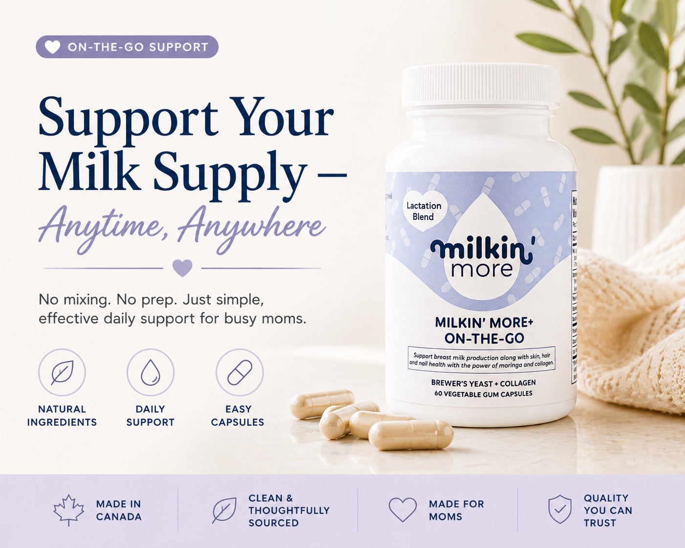 Milkin’ More™ On-the-Go Plus Wellness Capsules – Organic Daily Nutrition for Moms (Gluten-Free & Dairy-Free)
